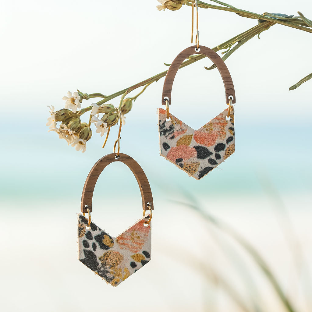 Leopard V Shape Timber Arch Drop Earrings