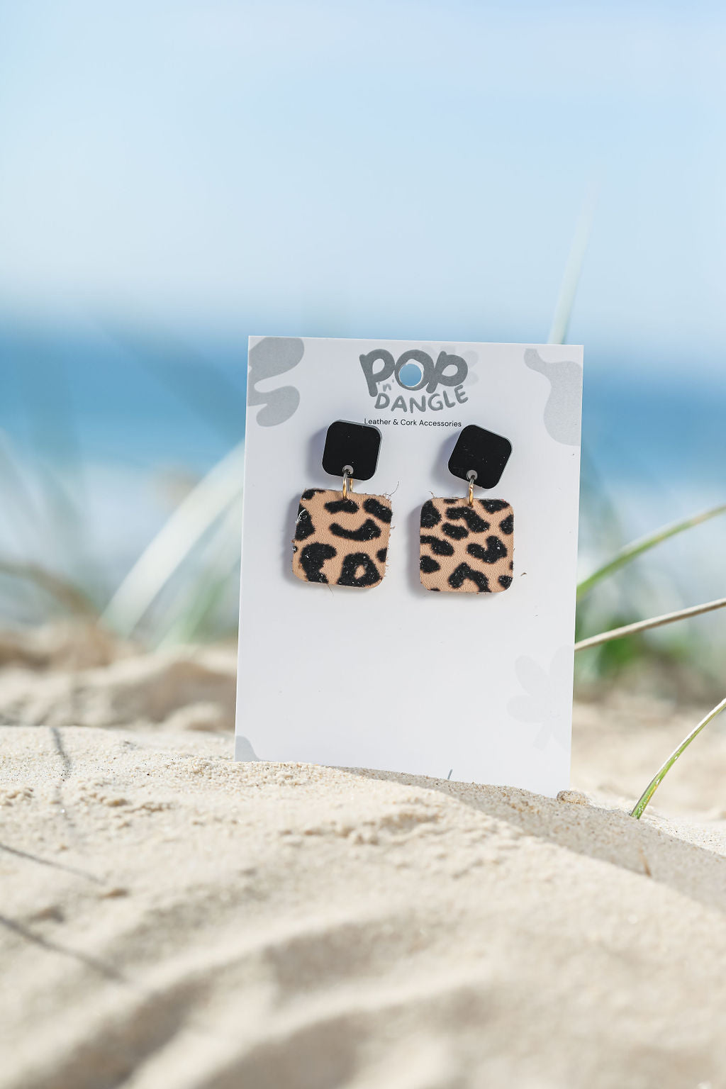 Black Leopard Square Drop Earrings