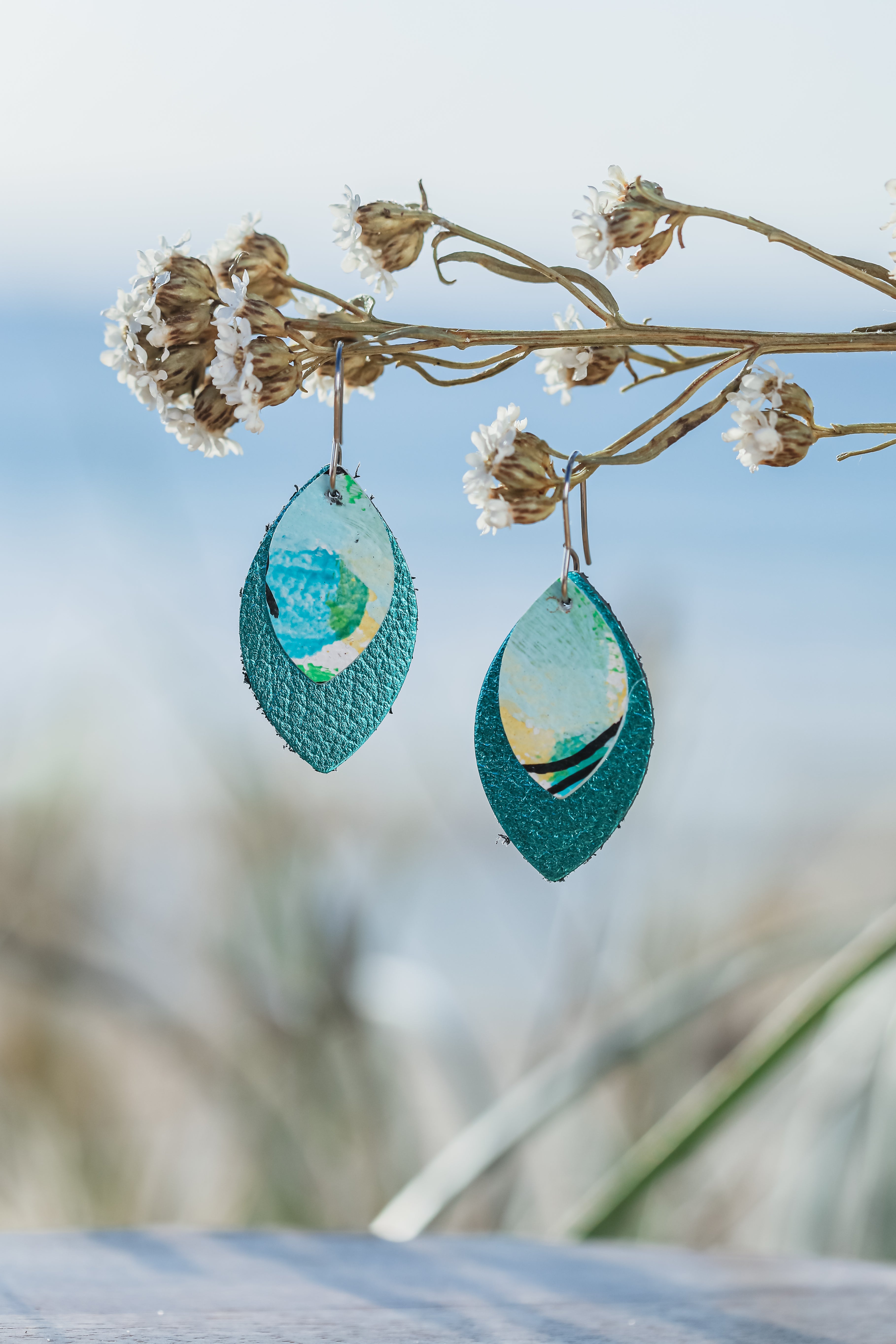 Blue Sweet Drop Duo Leather Earrings