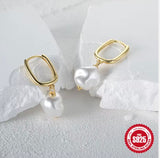 Baroque Pearl Drop Hoops – Sterling Silver 925 / 18K Gold PVD