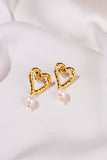 Gold Heart Earrings with Freshwater Pearl