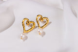 Gold Heart Earrings with Freshwater Pearl