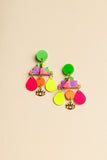 Green Axtec Drops Leather Earrings
