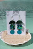 Green Trinity Art Drops Leather Earrings