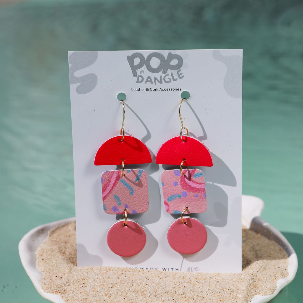HotPink_Trinity_Art_Drops_Leather _Earrings