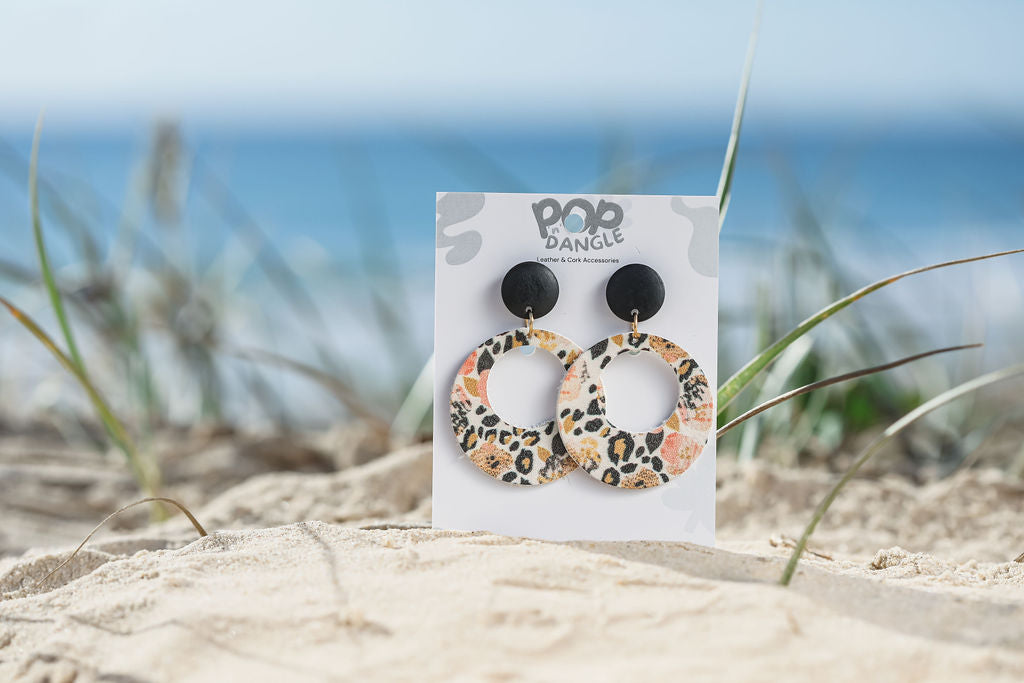Leopard Hoop Leather Earrings