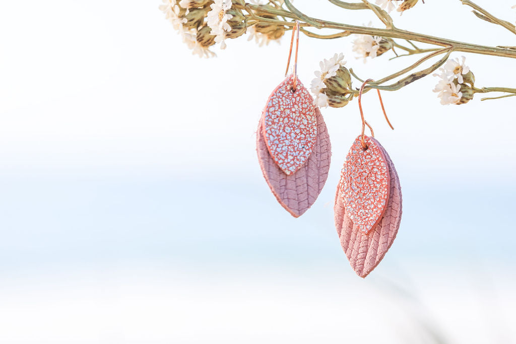 Pink embossed leather earrings
