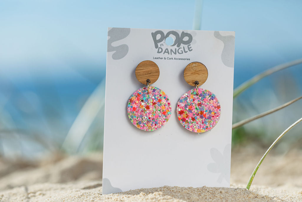 Pink GlitterOrbit Drop Earrings 25 m Timber Stud