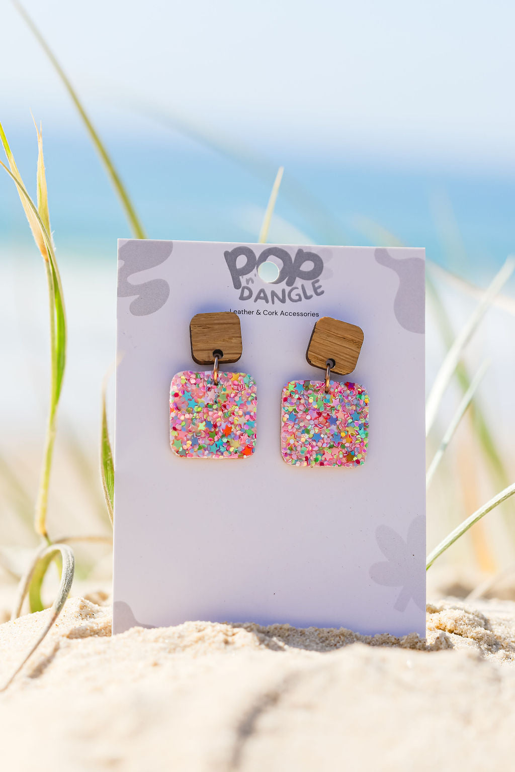 Pink Sparkle Square Drop Earrings