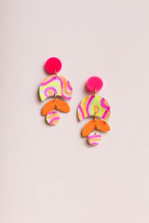 Pink handpainted swirls statement earrings