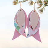 Pink Watercolour Triple Leaf Drop Earring