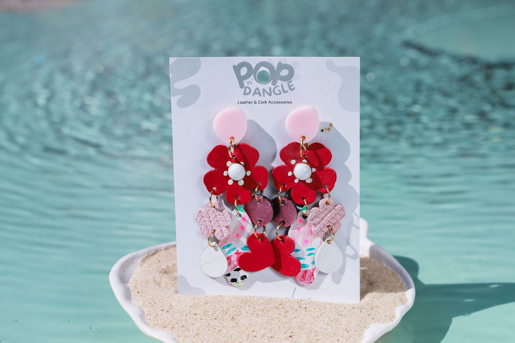 Red Flower Statement Earrings