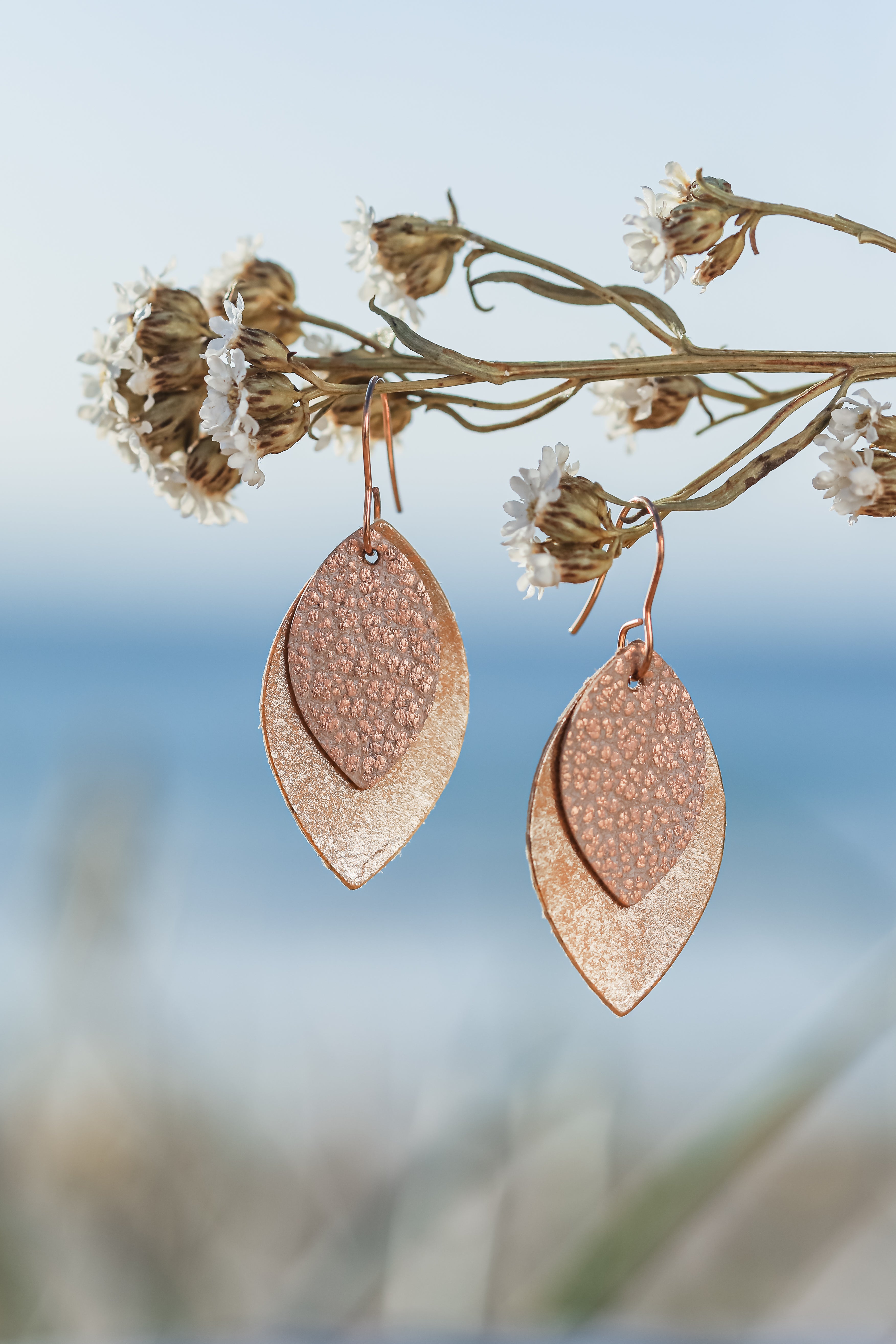 Rose Gold Sweet Drop Duo Leather Earrings