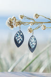 Navy and floral leather drop earrings
