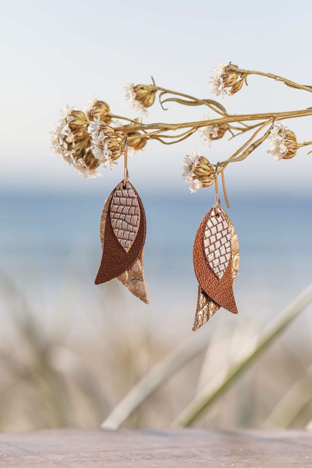 Bronze Triple Leaf Drop Earrings
