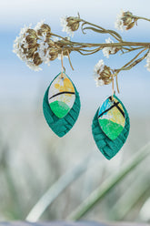 handpainted jade green leather earrings