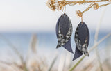navy tripple leaf drop earrings