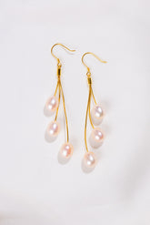 3 Pink pearl long drop earrings
