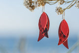 red triple leaf drop earrings