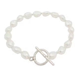 White Pearl bracelet with a silver clasp on a white background