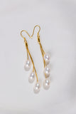 3 White Pearl long drop earrings with gold hooks