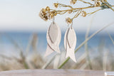 white n silver triple leaf drop earrings