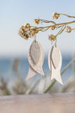 White n Silver Triple Leaf Drop Earrings