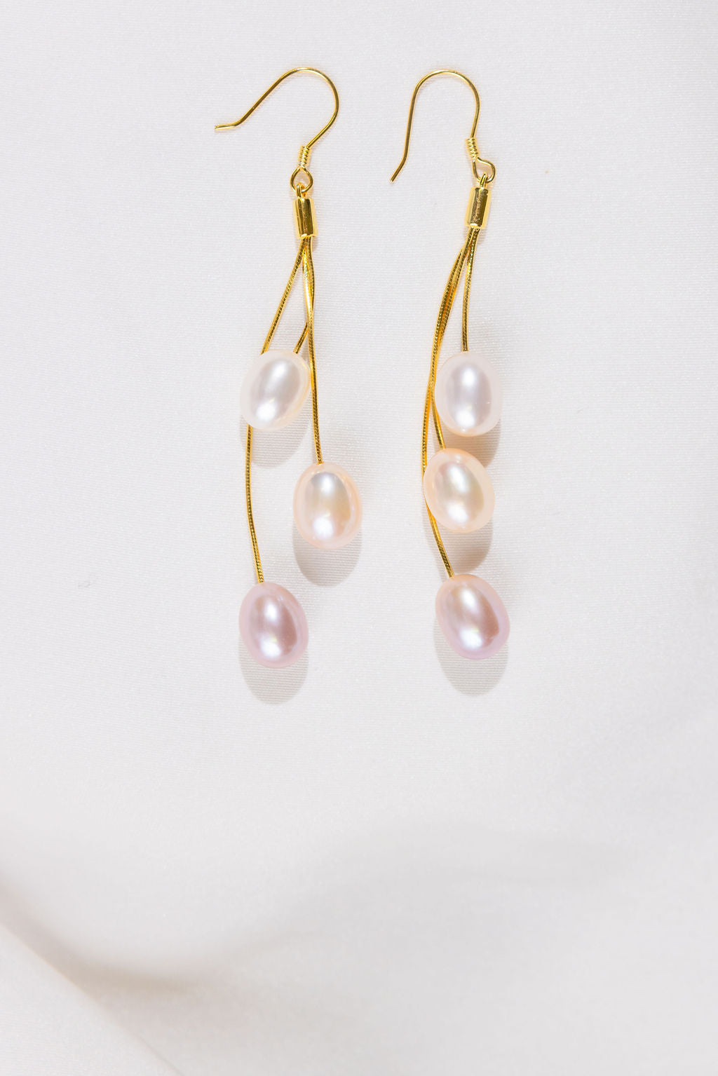 3 mixed colour pearl earrings with gold hooks 
