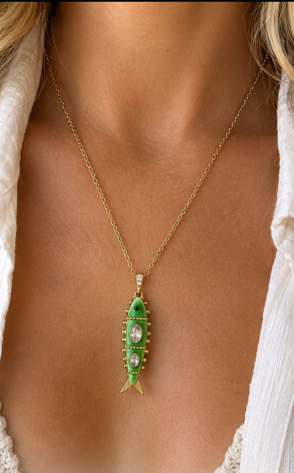 Green Enamel Fish Necklace