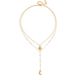 Celestial Pearl & Moon Y Necklace