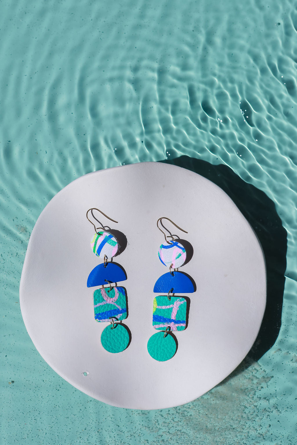 Aqua_Geometric_Cascade_Leather _Earrings 