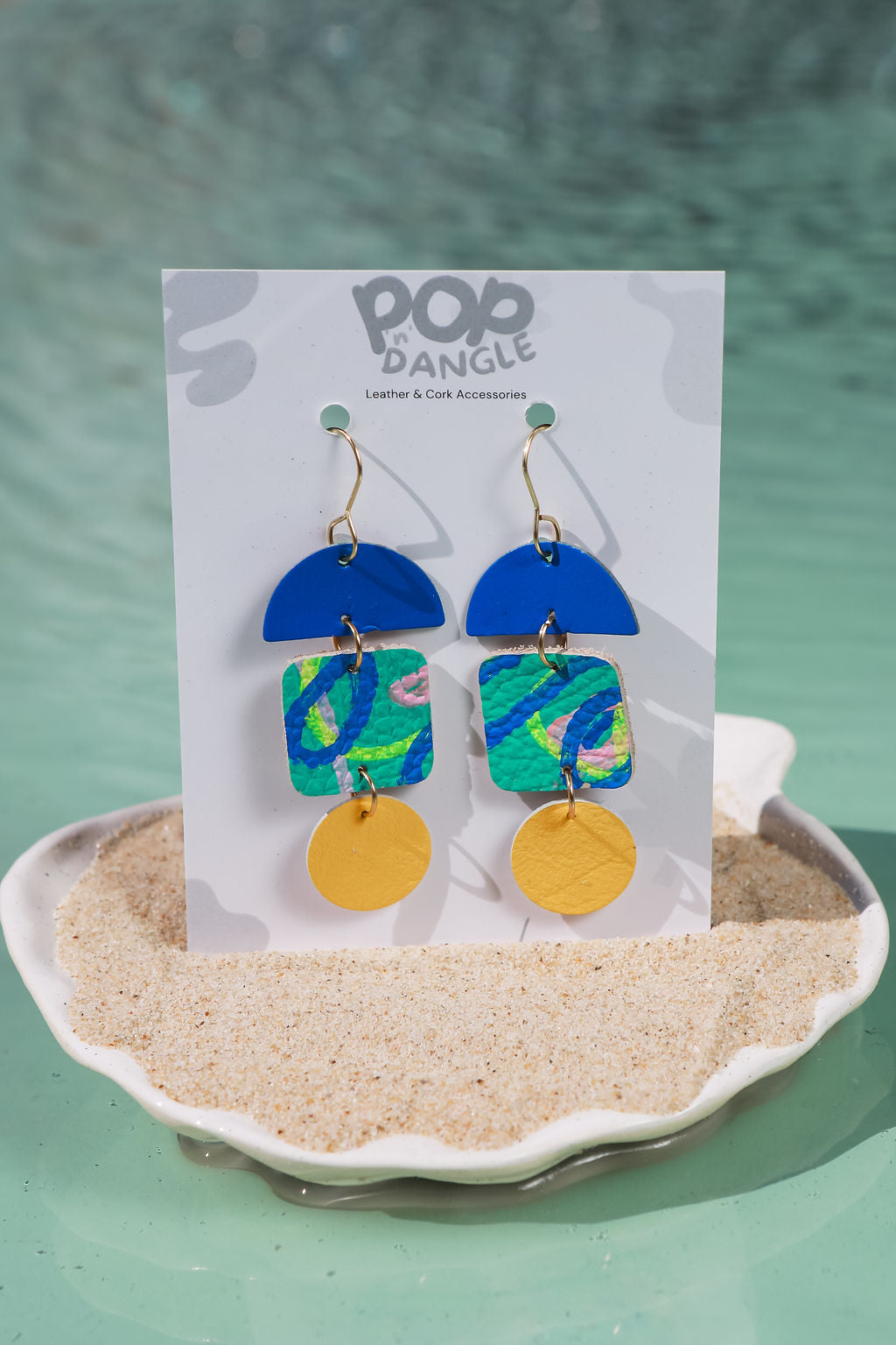 Aqua Trinity Art Drops_Leather _earrings 