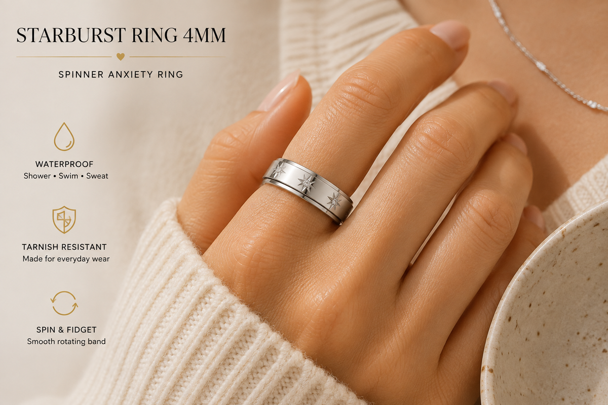 Starburst CZ Spinner Anxiety Ring | Gold & Silver