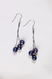 Pair of black pearl long drop silver earrings 