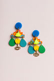 Blue Axtec Drops Leather Earrings 