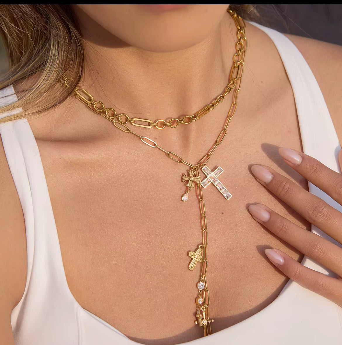 Gold Cross Y Necklace