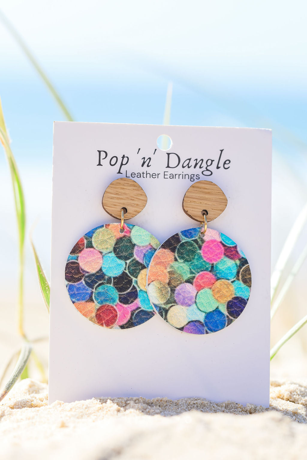 Colorful Circles Orbit Drops 40 mm leather Earrings 