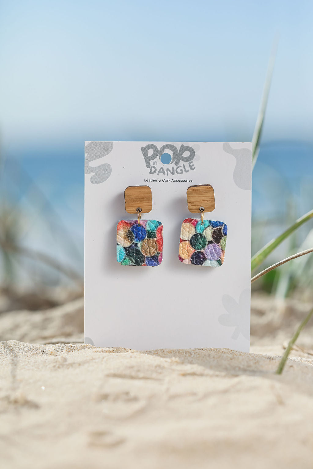 Colourfull Circles Chic Square leather earrings 
