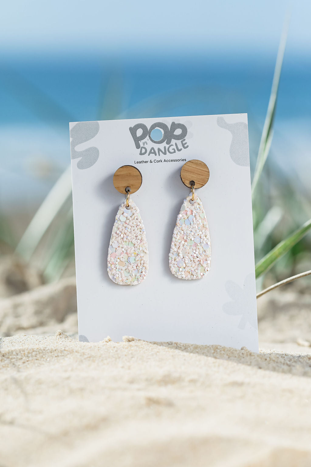 Cream Sparkle Luxe Drops Earrings 