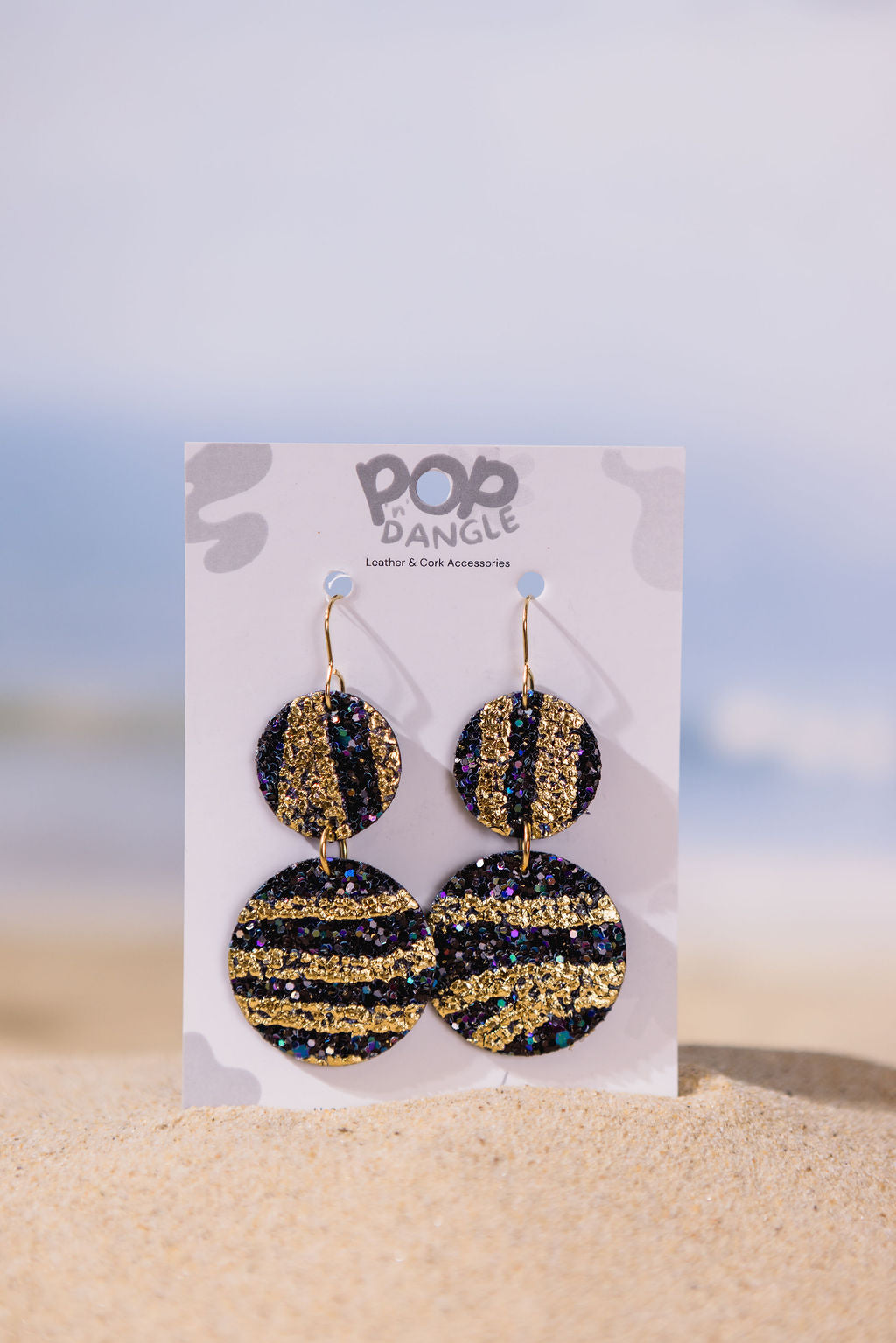 Gold Tiger Sparkle Double  Orbit Drop Earrings