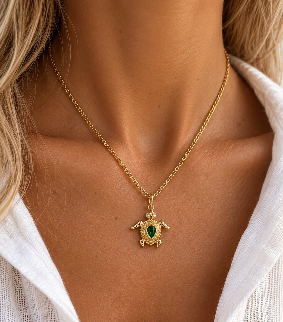 Emerald Green Turtle Necklace