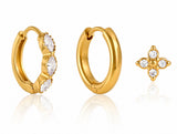 Golden Sparkle Trio – 3 Piece Earring Set in