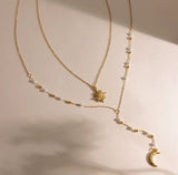 Celestial Pearl & Moon Y Necklace
