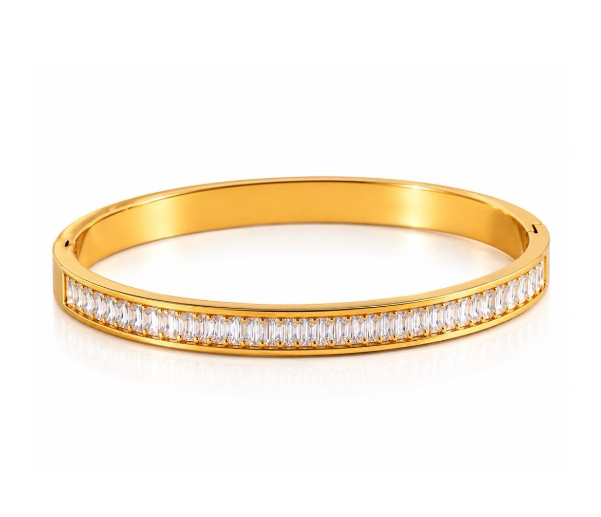 Gold Baguette Crystal Bangle