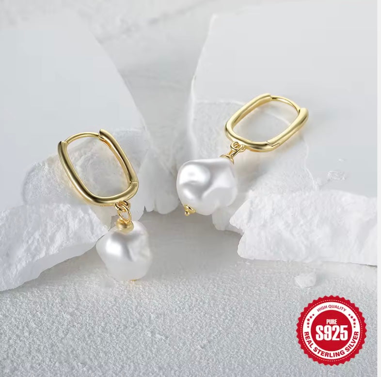 Baroque Pearl Drop Hoops – Sterling Silver 925 / 18K Gold PVD