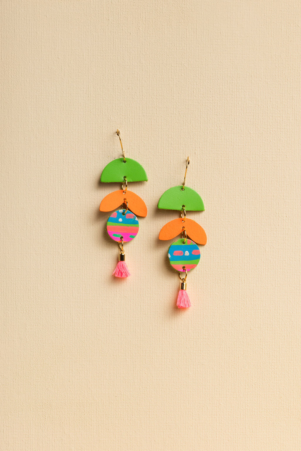 Green Art Drop Statement Earrings 