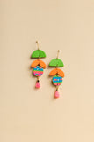 Green Art Drop Statement Earrings 