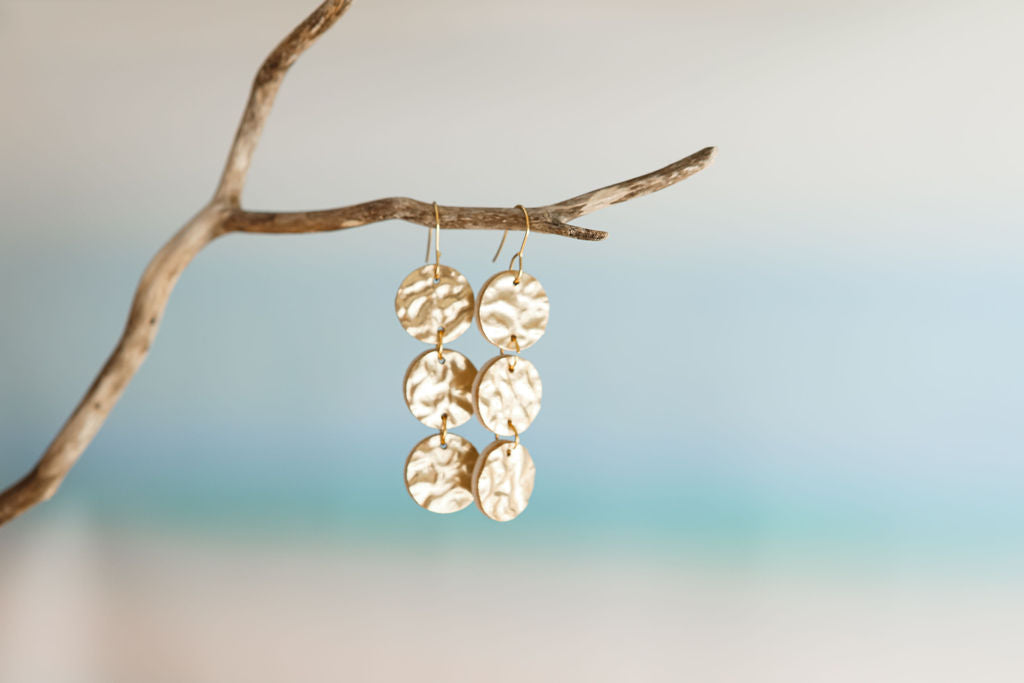 Hammered Gold Infinity Drop Earrings 