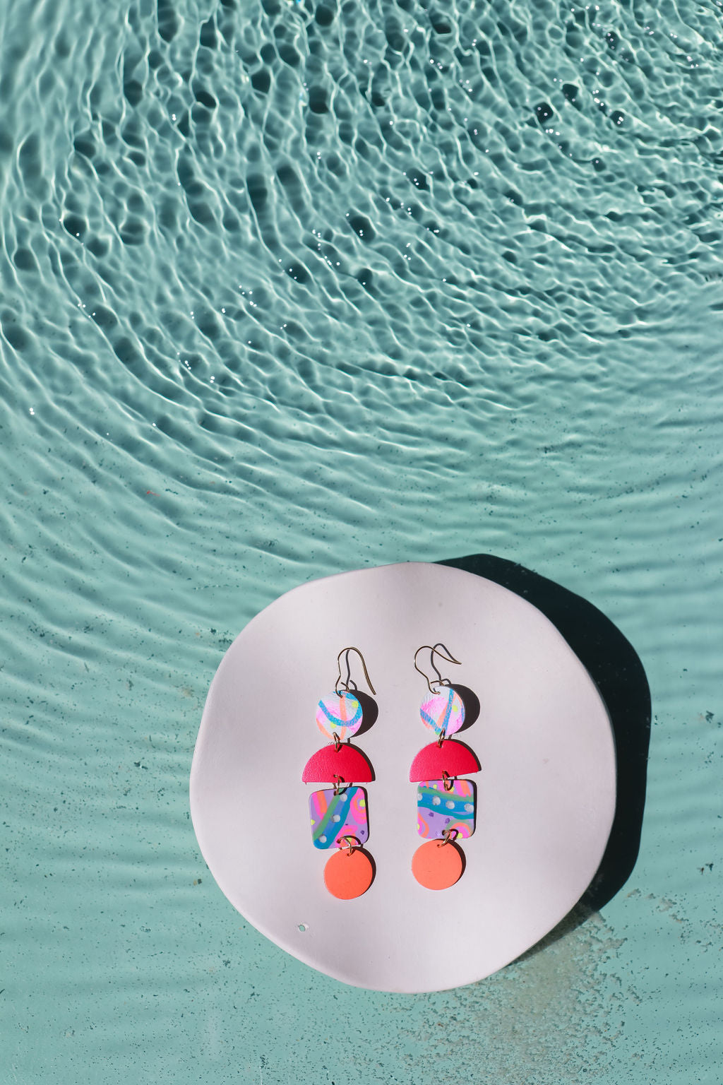 HotPink_Geometric_Cascade_Leaher _Earrings 