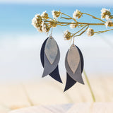 Light Blue Triple Leaf Leather Earrings 